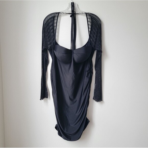 SHEIN CURVE Backless Holiday Party Dress Contrast Mesh Halter Bodycon Dress - Picture 3 of 11